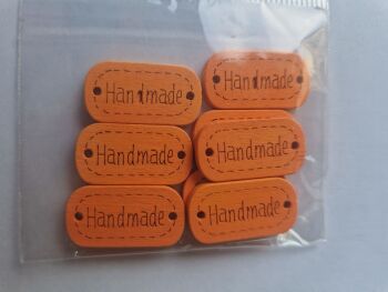 Handmade Orange Wooden Button /Tag 24x13mm (Pack of 8)