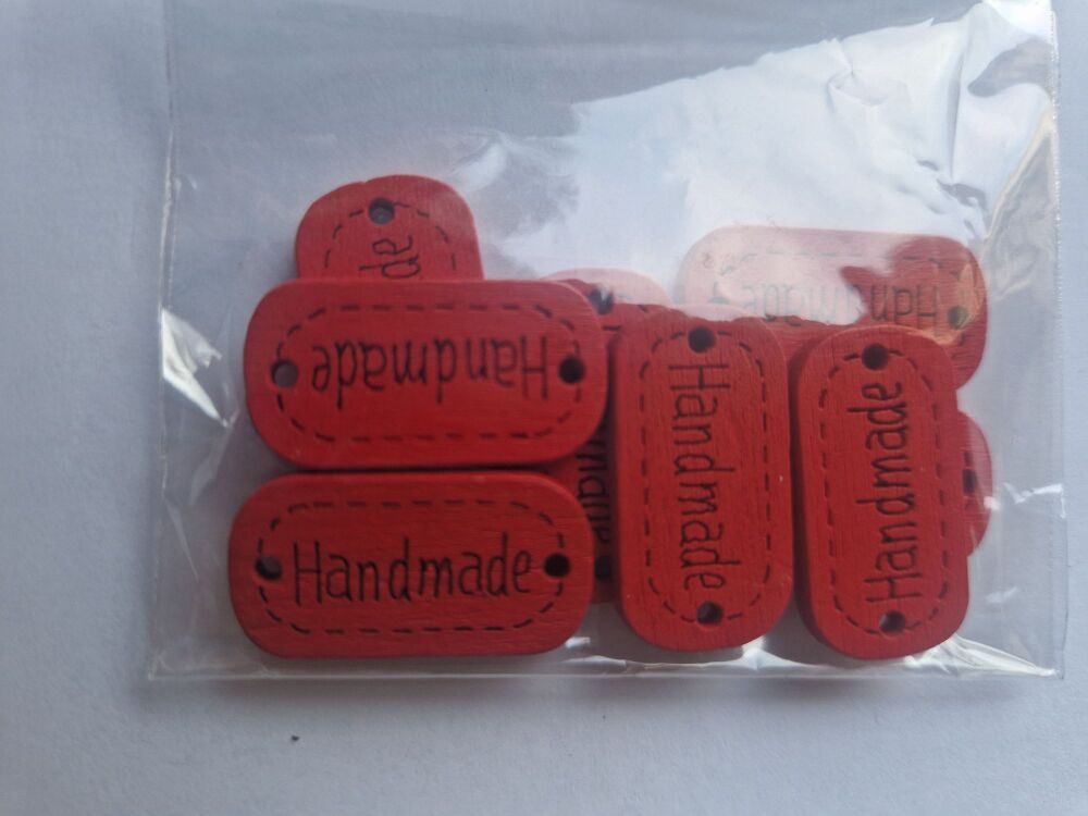 Handmade Red Wooden Button /Tag 24x13mm (Pack of 8)