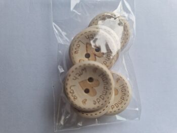 Handmade with Love Wooden Buttons 20mm (pack of 6)