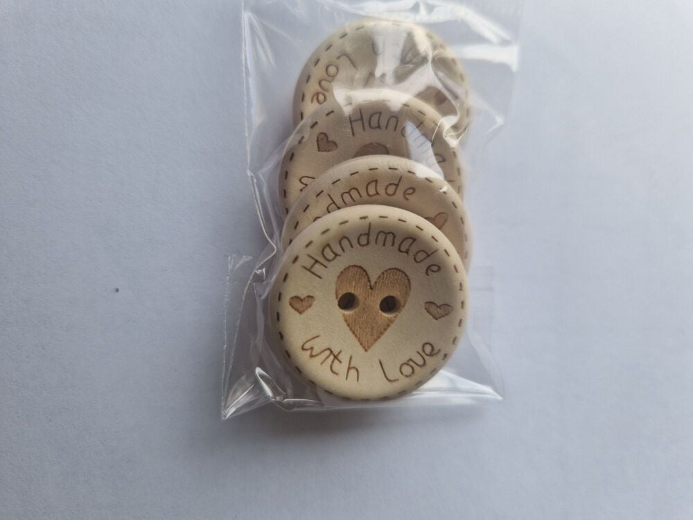 Handmade with Love Wooden Buttons 25mm (pack of 4)