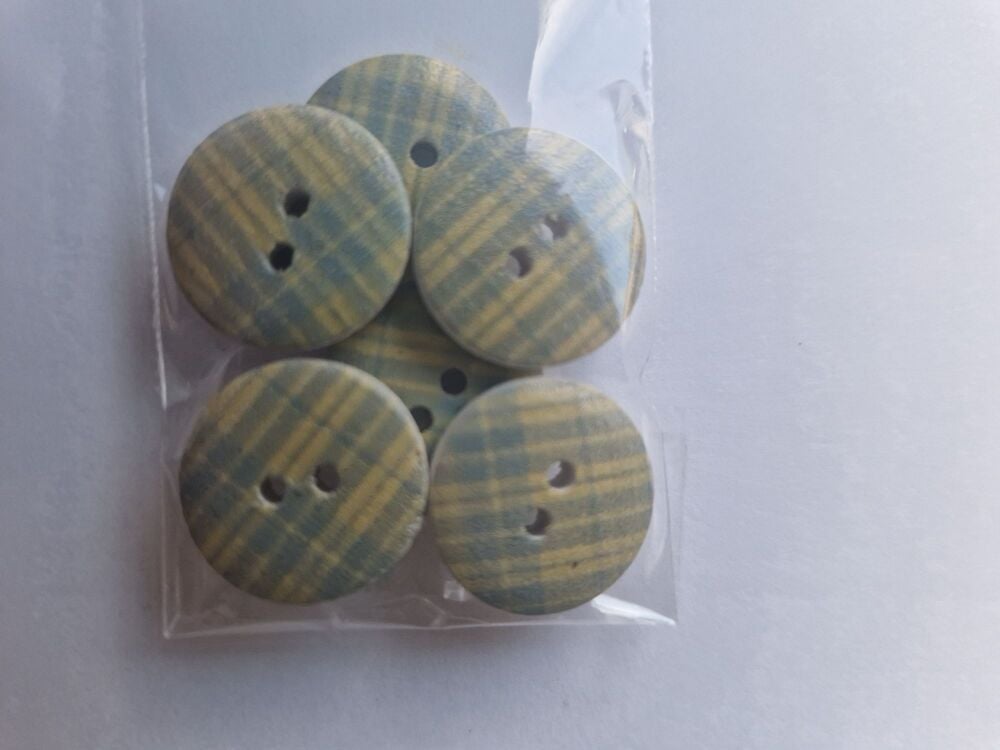 Check Wooden Buttons 19mm (Pack of 6)