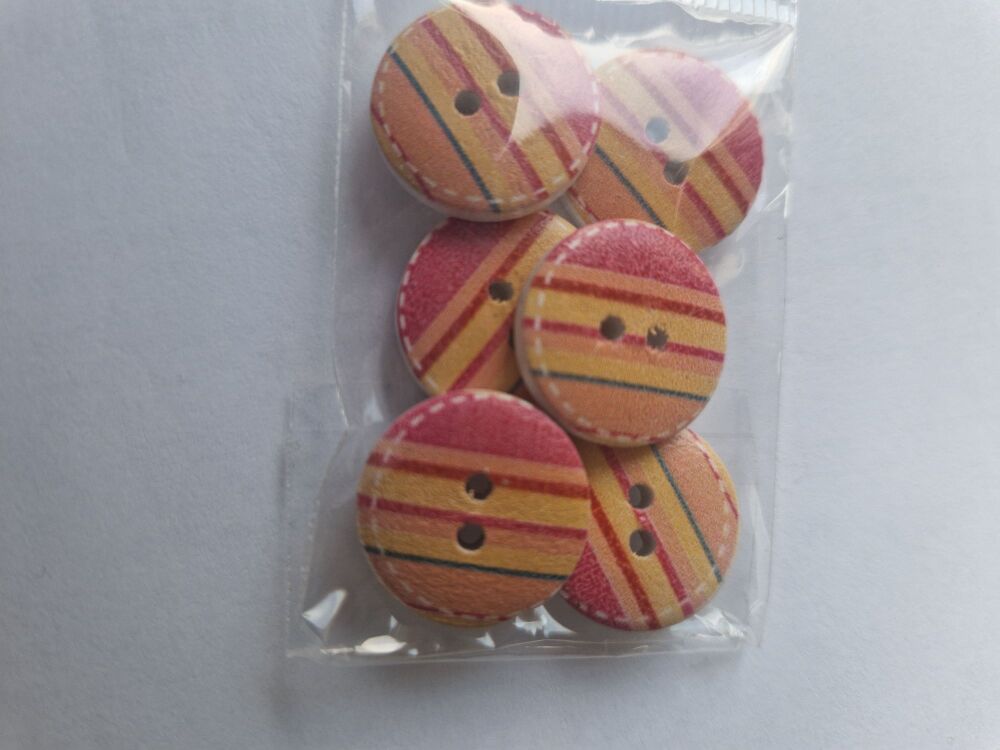 Pink / Orange Wooden Buttons 19mm (Pack of 6)