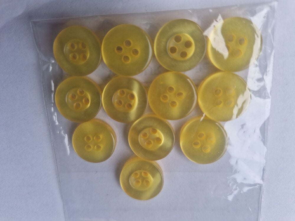 Yellow 4 hole Buttons 12mm (Pack of 12)