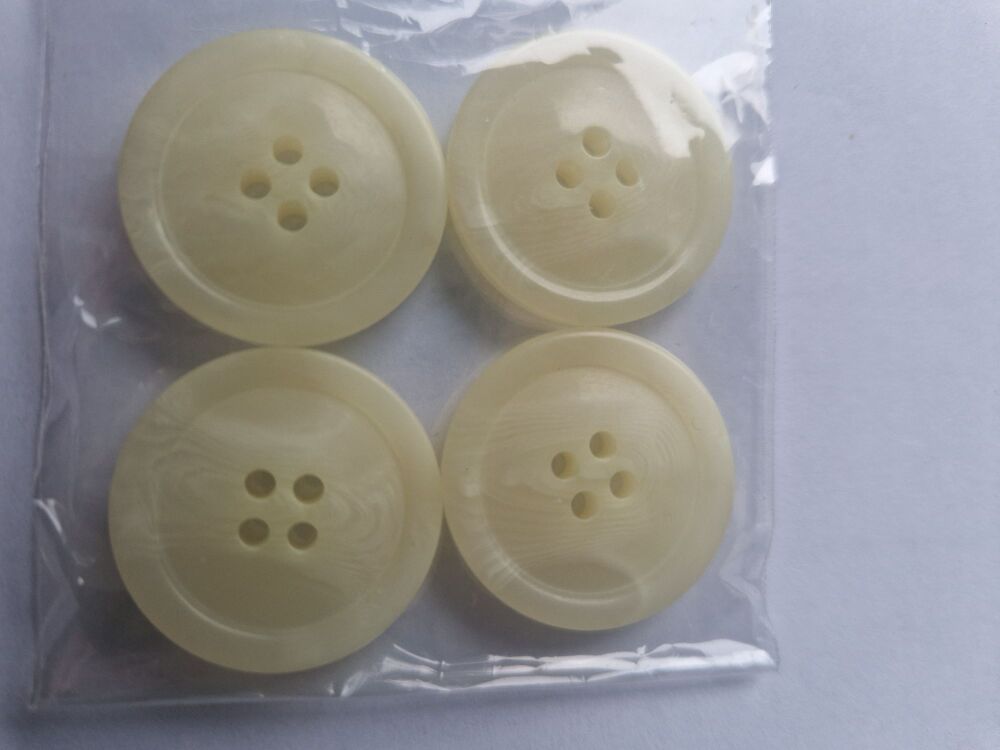 Yellow / Lemon  4 hole Buttons 25mm (Pack of 4)