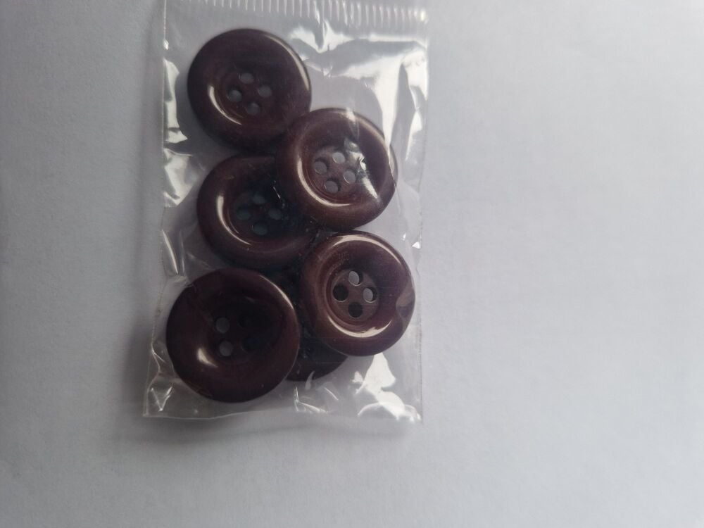 Wine - Maroon  4 hole / Raised edge Buttons 18mm (Pack of 6)