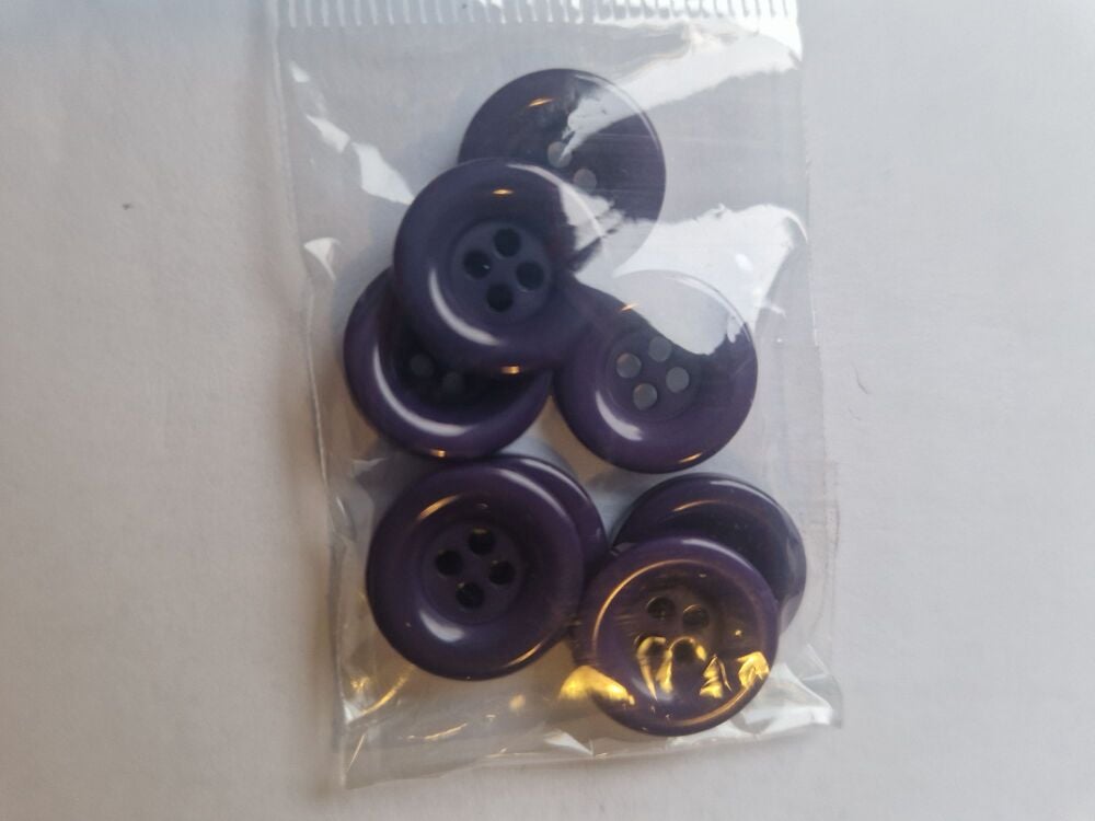 Purple  4 hole / Raised edge Buttons 15mm (Pack of 8)