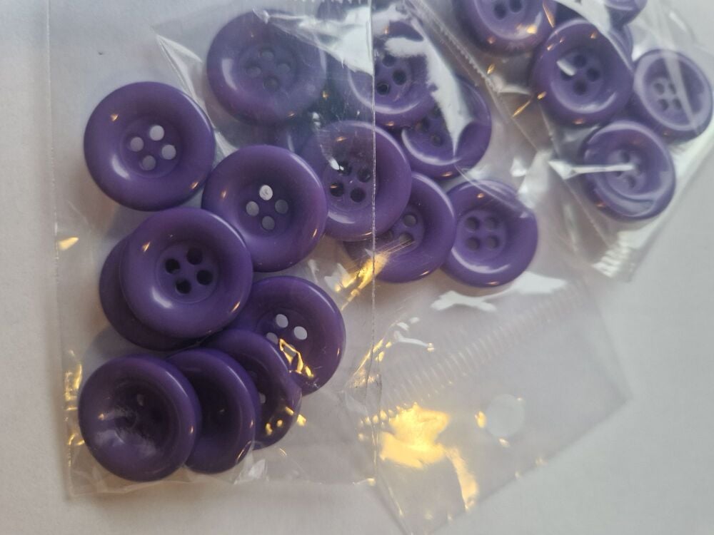 Purple - Lilac 4 hole / Raised edge Buttons 15mm (Pack of 8)