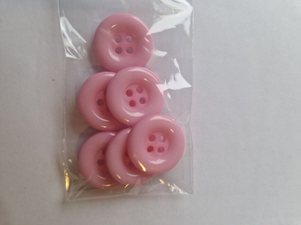 Pink  4 hole / Raised edge Buttons 18mm (Pack of 6)