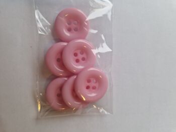 Pink  4 hole / Raised edge Buttons 18mm (Pack of 6)