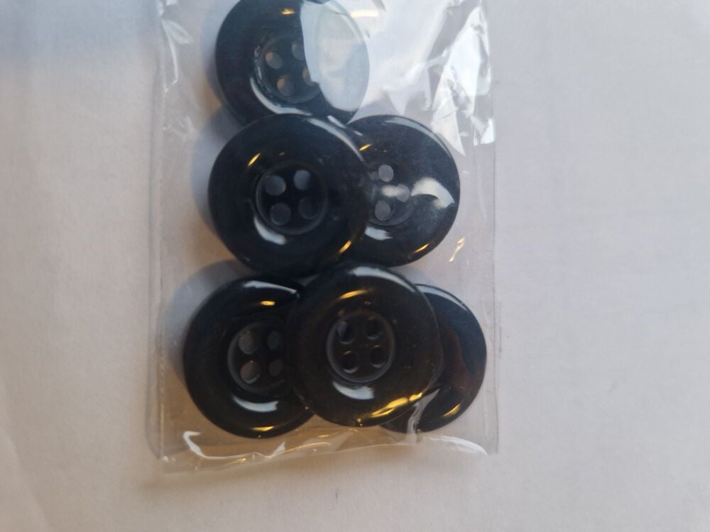 Black 4 hole / Raised edge Buttons 18mm (Pack of 6)