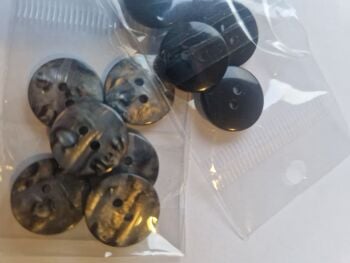 Grey / Black Buttons  15 mm (Pack of 6)