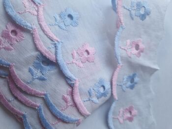 Lace  / Trim -42mm -  White with Pink / Blue - 3 metres