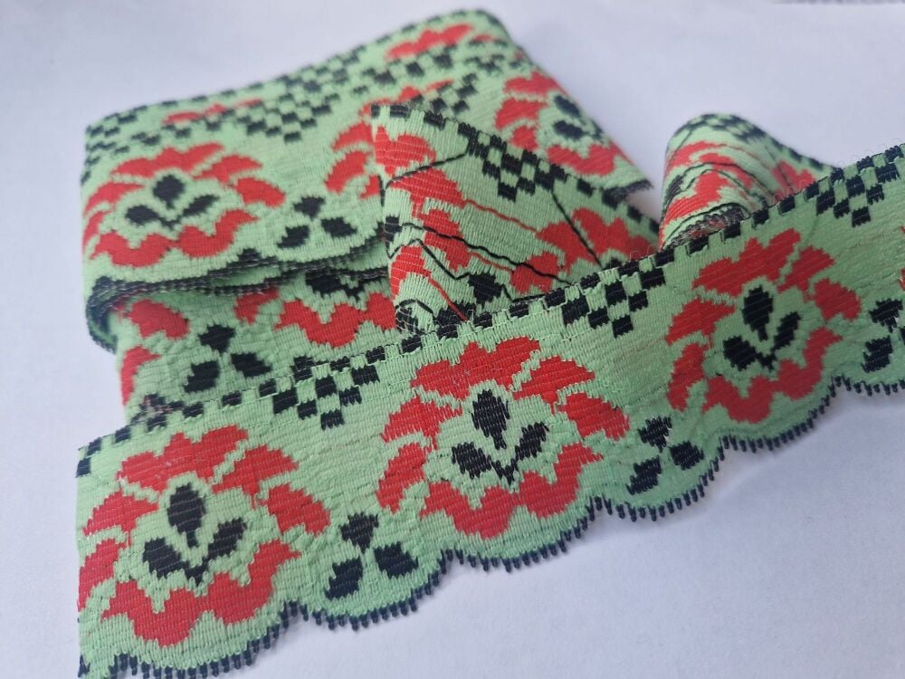 Lace / Trim - 38mm - Green / Red / Black   - 3 metres