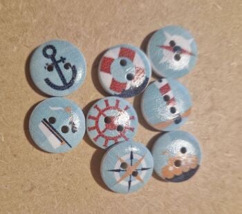 Nautical Wooden Buttons 15mm (Pack of  8)