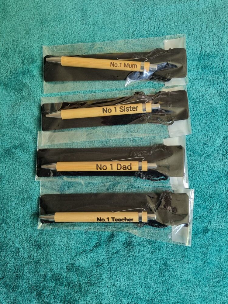 Bamboo Pen with Gift Pouch - No 1 Teacher