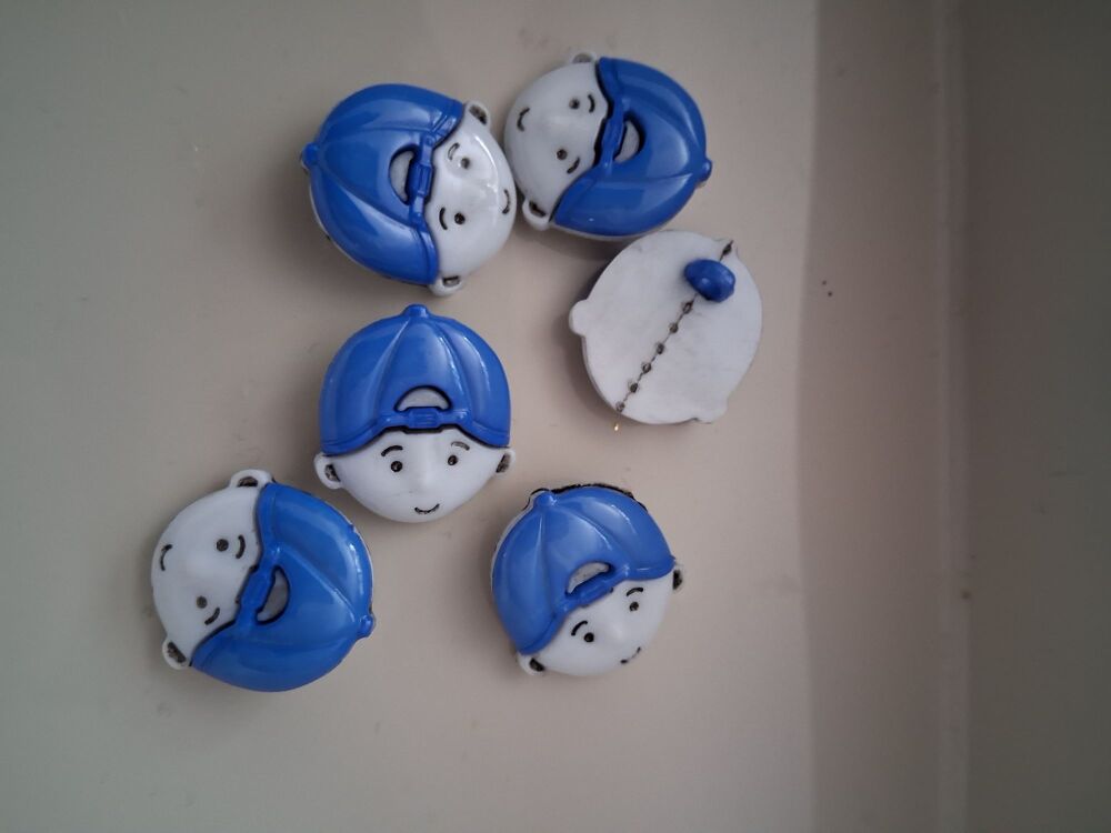 Boy Face Buttons 18x21mm (each) - Blue