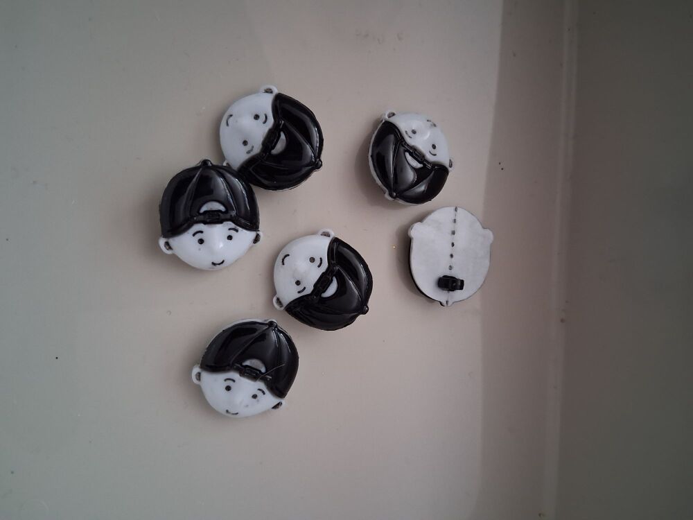 Boy Face Buttons 18x21mm (each) - Black