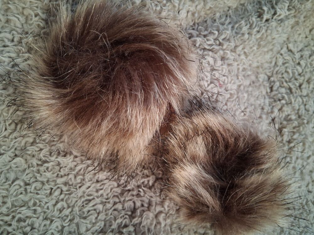 Fluffy Pom Pom / Elastic Loop to Fasten - Brown Mix NOW HALF PRICE