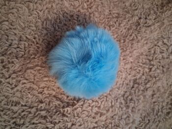 Short hair fluffy Pom Pom / Elastic Loop to Fasten - Blue  NOW HALF PRICE