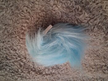 Fluffy Pom Pom / Elastic Loop to Fasten -  Blue/Turquoise  NOW HALF PRICE