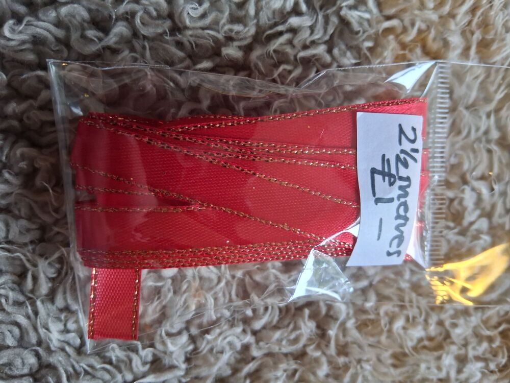 Ribbon - Red/Gold Edge - 2.5 metres
