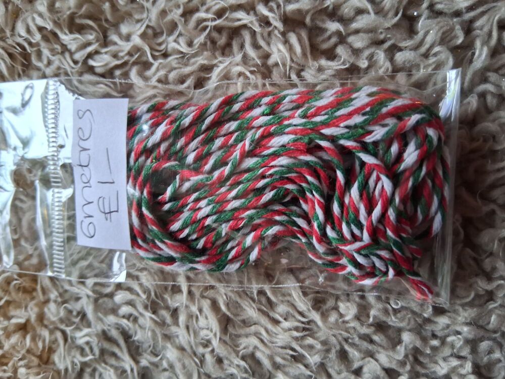 Twine - Red/White/Green - 6 metres