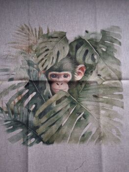Monkey (B) Linen Look Panel (each) REDUCED PRICE