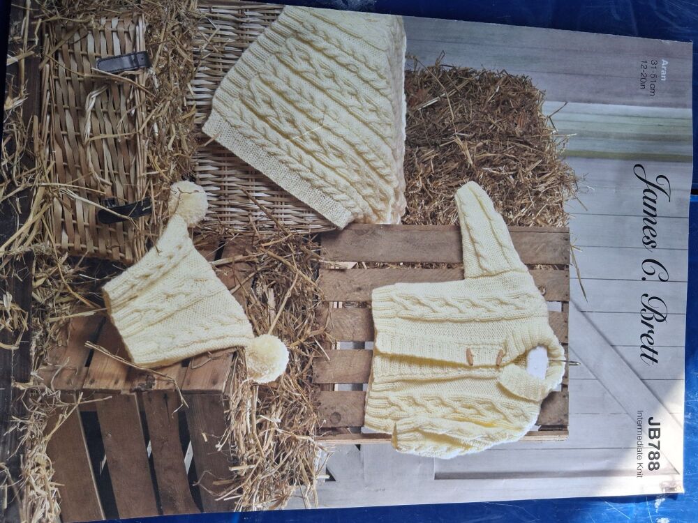 James C Brett Knitting Pattern JB788 - Aran  Coat / Hat/ Blanket 12-20