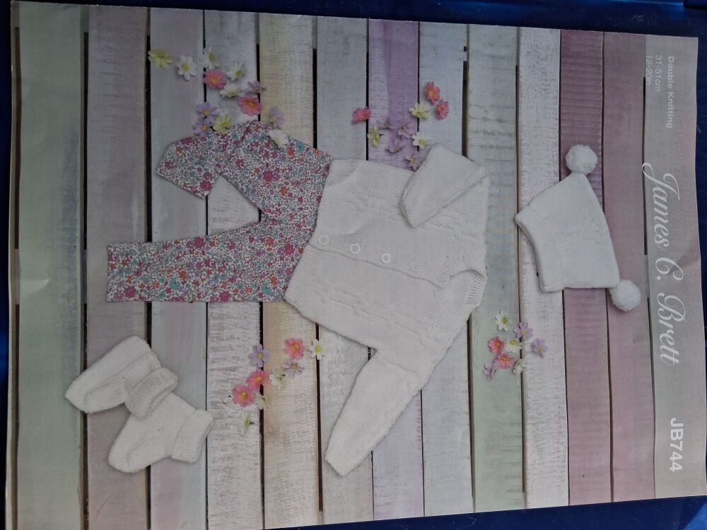 James C Brett Knitting Pattern JB744 - Cardigan / Hat/ Bootees 12-20