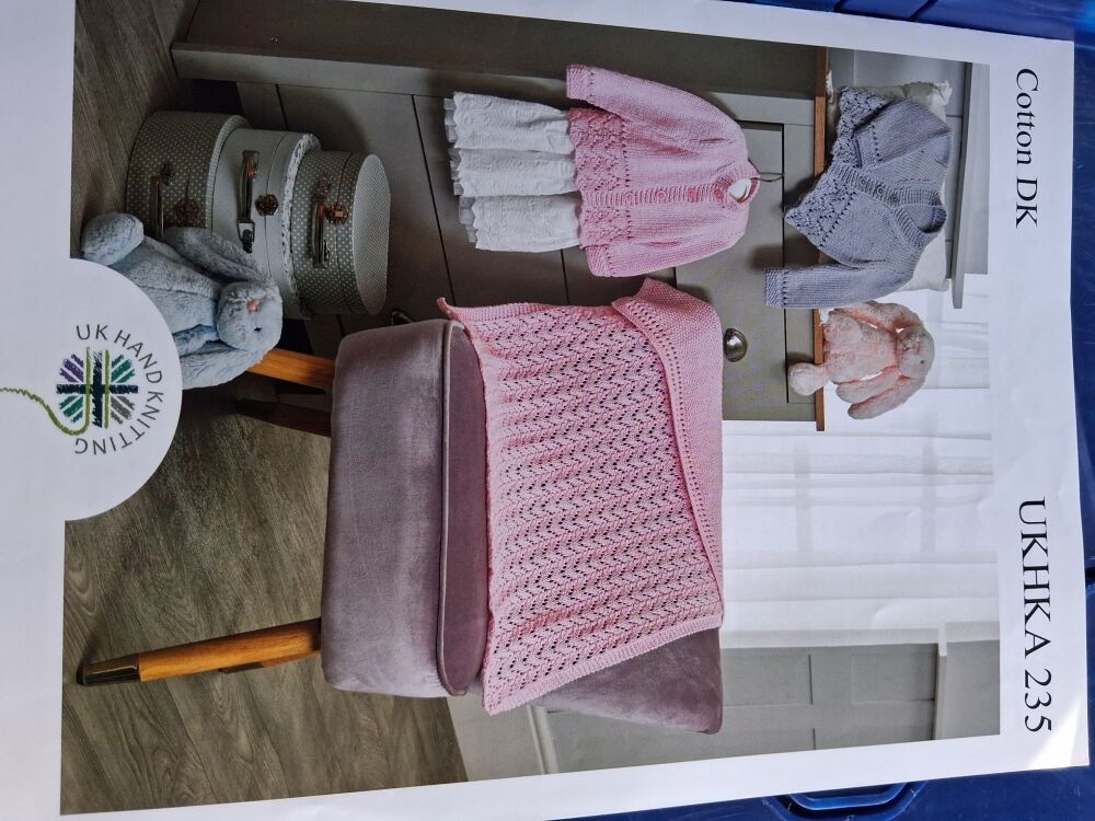 UKHKA Knitting Pattern (235)- Cardigan/Blanket. 14-22