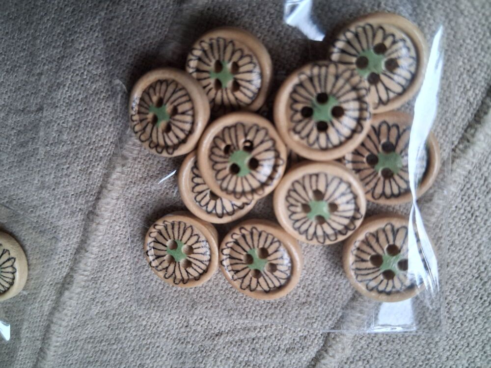Flower Design Buttons - Mint Green 12mm (Pack of 10)