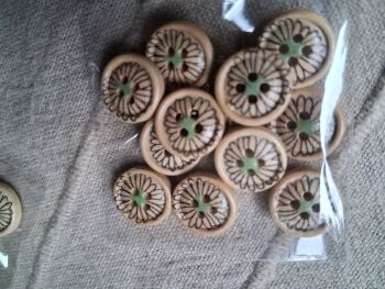 Flower Design Wooden Buttons - Mint Green 12mm (Pack of 10)