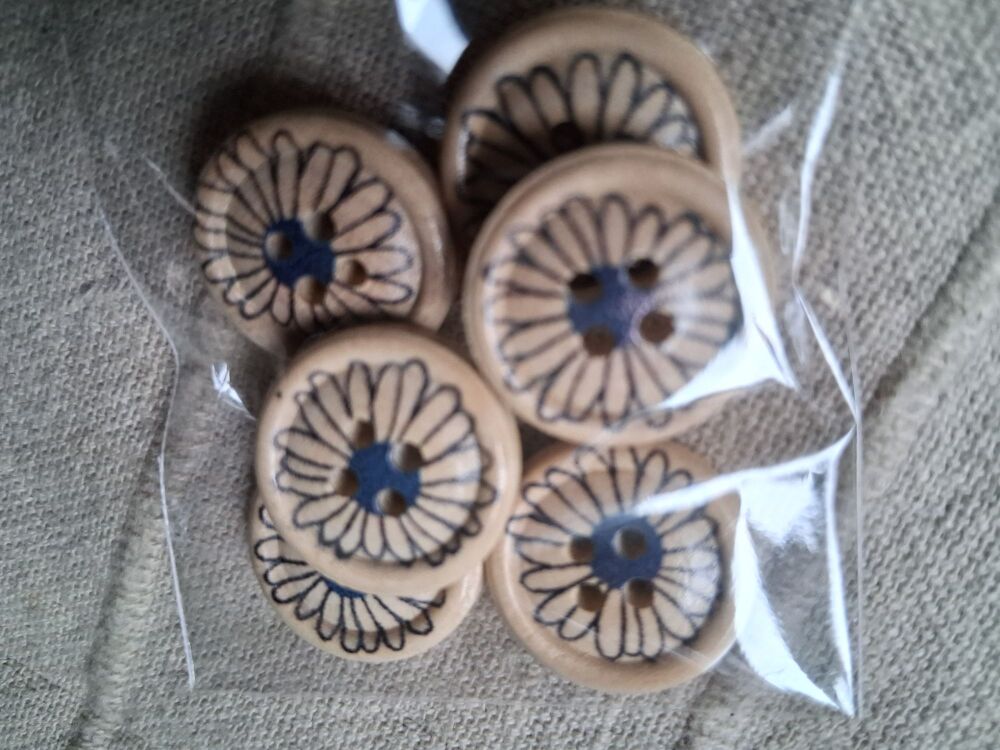 Flower Design Buttons - Navy 18mm (Pack of 6)