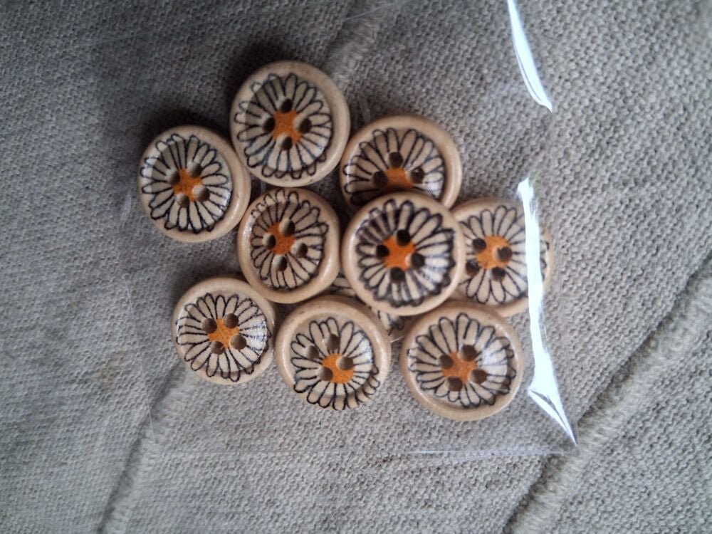 Flower Design Buttons - Orange 12mm (Pack of 10)