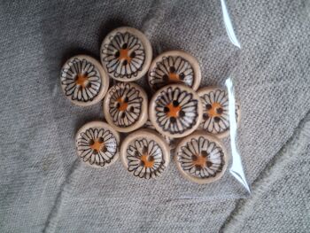 Flower Design Wooden Buttons - Orange 12mm (Pack of 10)