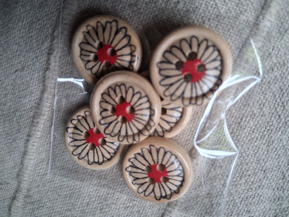 Flower Design Buttons - Red 18mm (Pack of 6)