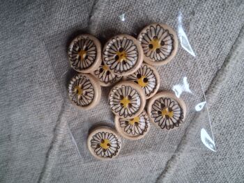Flower Design Wooden Buttons - Yellow 12mm (Pack of 10)
