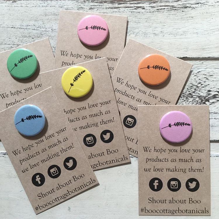 Colourful badges on cards with social media logos