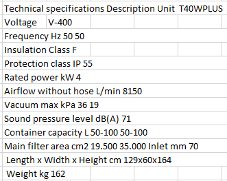 T40WPlus specs