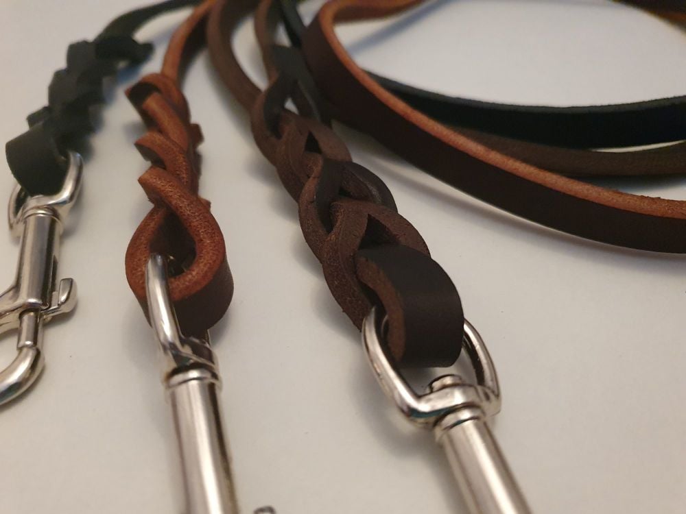 200cm (6ft6) x 12mm (approx 0.5 inch) Wide Plaited Leather Dog Lead VARIOUS