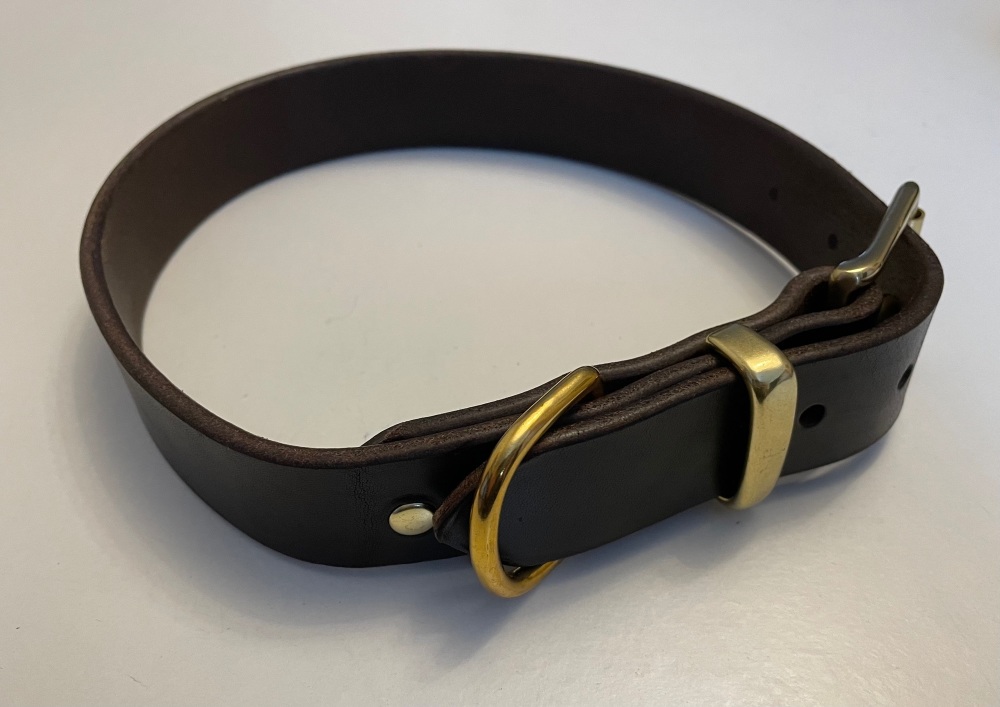 32mm Wide Dark Brown Leather Collar With Brass Fittings