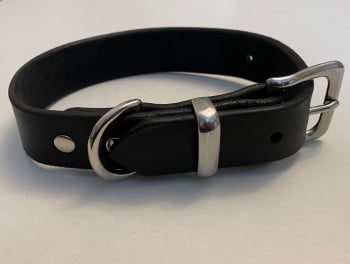 32mm Wide Black Leather Collar With Stainless Steel Fittings