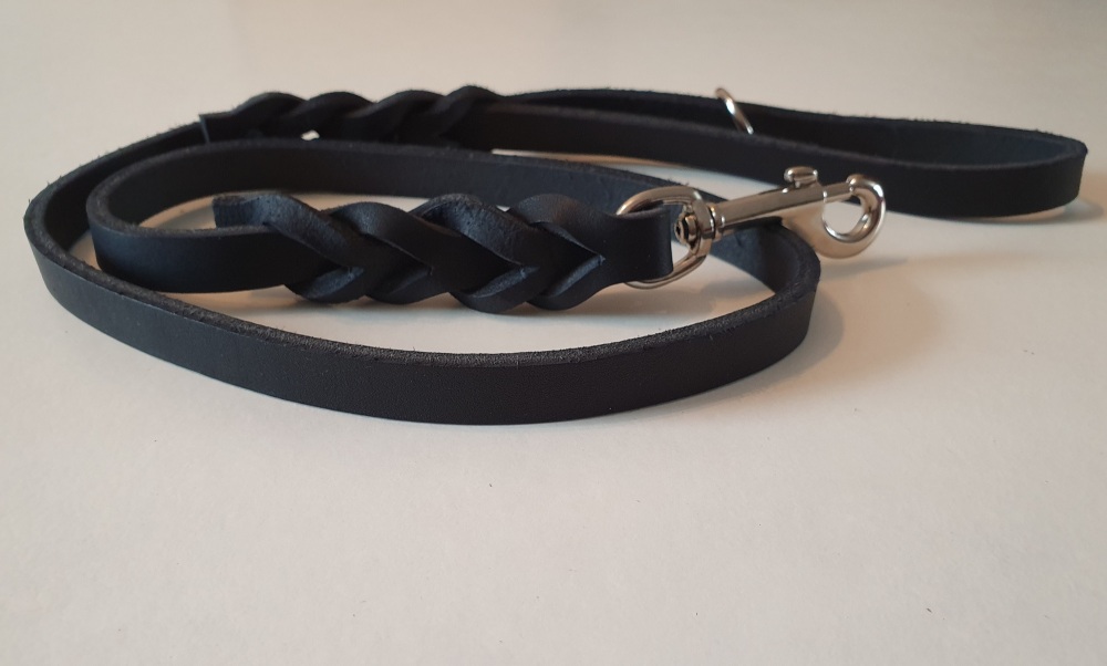 200cm (6ft6) by 16mm (0.6inch) Wide Black or Dark Brown Plaited Leather Dog