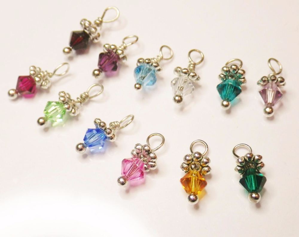 Swarovski Elements Birthstone Charms Set of 12 Months of Crystals, Handmade, 4mm Bicone Dangles