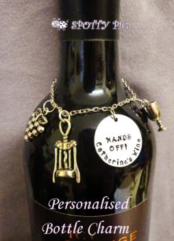 Personalised 'Hands Off' Birthday or Celebration Bottle Charm Necklace