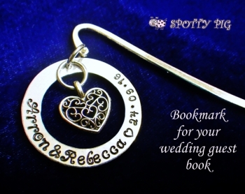 Personalised Guest Book Bookmark Wedding Date + Bride & Groom's Names Stamped