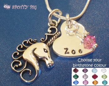 Personalised Unicorn Heart & Birthstone Necklace
