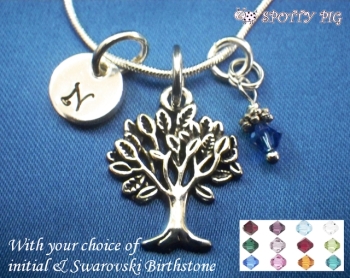 Personalised Tree, Initial & Birthstone Necklace