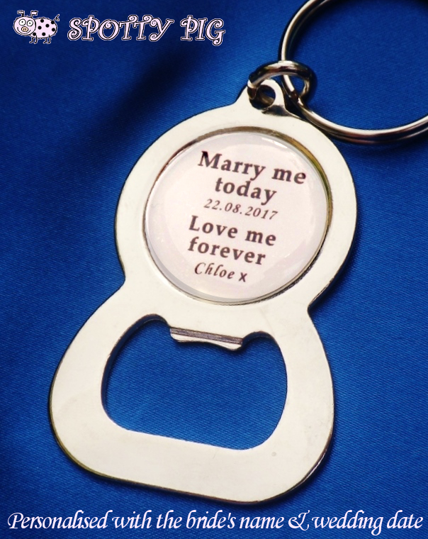 <!-- A25 -->Personalised Gift from the bride to the groom. Bottle Opener Ke