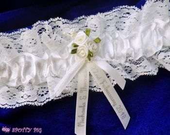 Personalised Ivory White Bridal Garter, Ivory Flowers